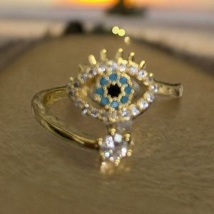 Gold evil eye ring with rhinestones
